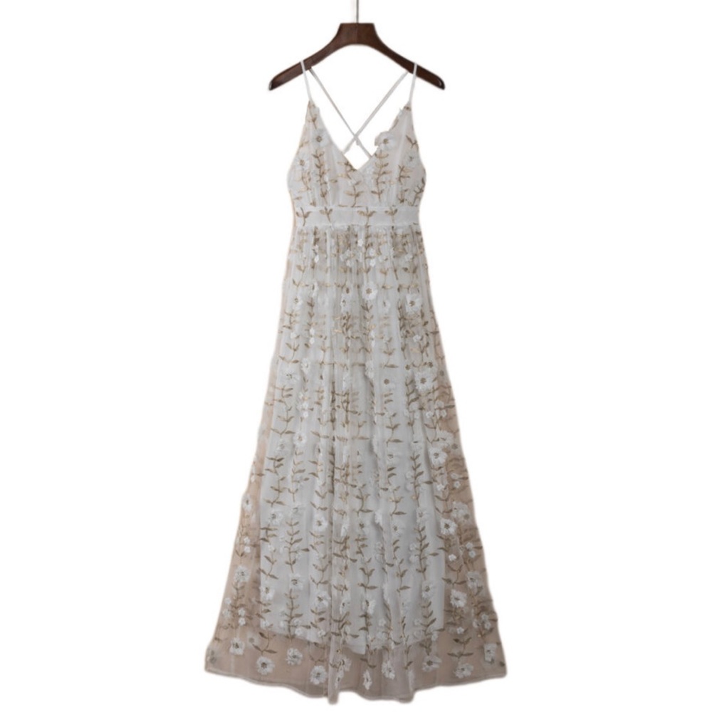 White Floral High Slit Maxi Dress - Picture 4 of 8